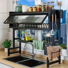 Hanging Dish Rack with Enclosed Cabinet and Shelves