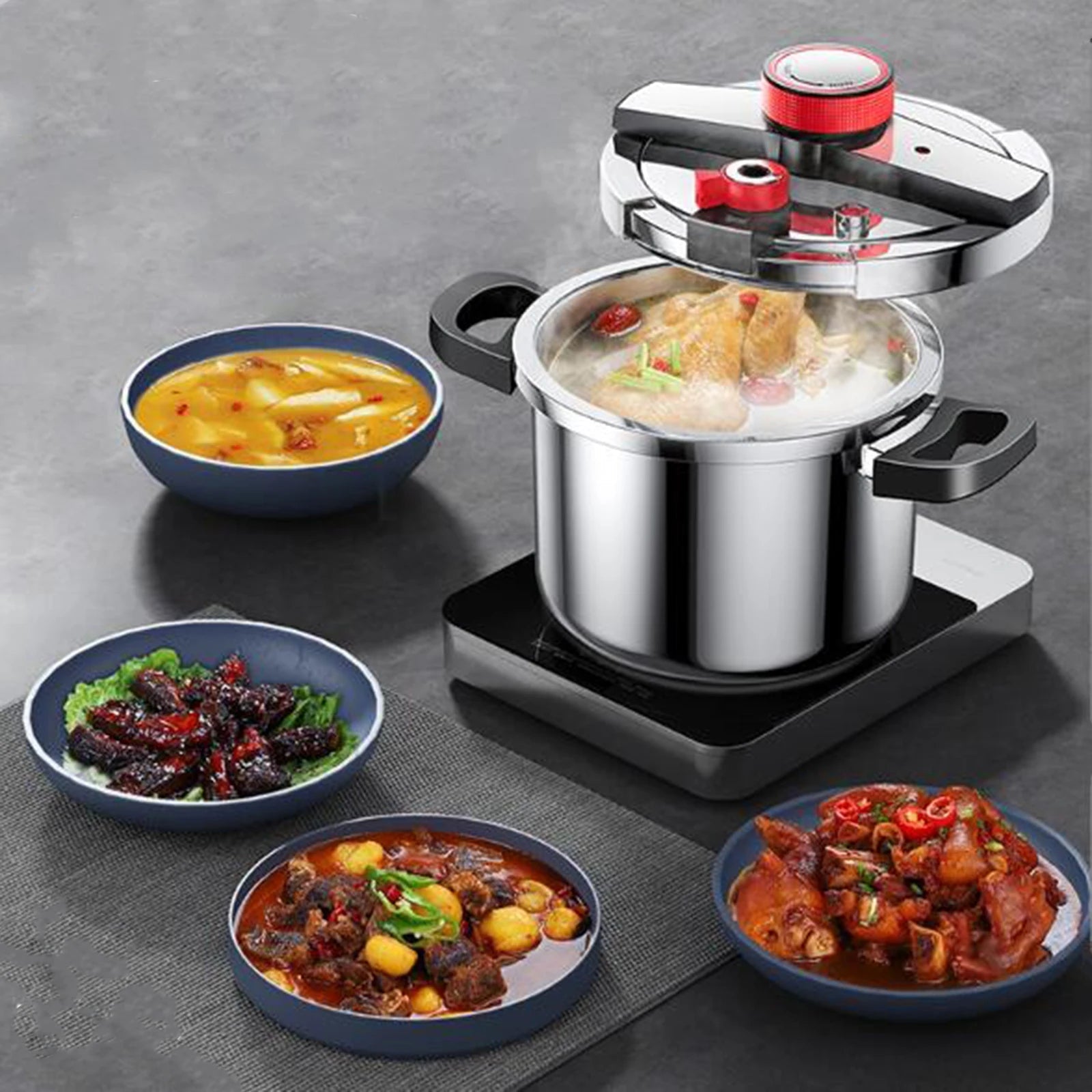 Premium 6L Stainless Steel Pressure Cooker – Explosion-Proof with Reinforced Handles