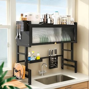 Hanging Dish Rack with Enclosed Cabinet and Shelves